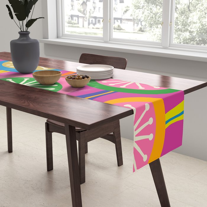 Colorful Mid Century Modern Atomic Drops Fun Retro Pattern Table Runner Gallery Image 2