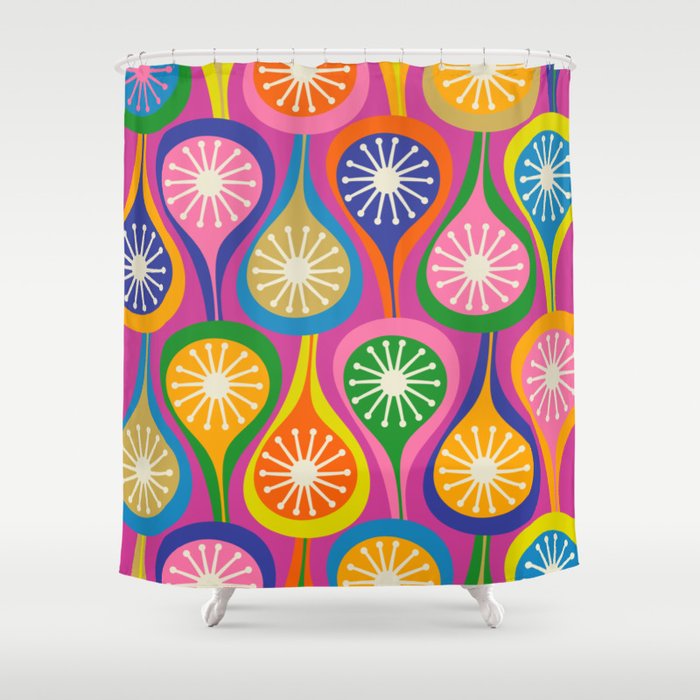 Colorful Mid Century Modern Atomic Drops Fun Retro Pattern Shower Curtain Gallery Image 1
