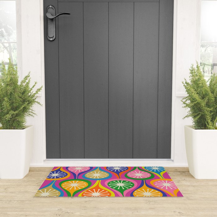 Colorful Mid Century Modern Atomic Drops Fun Retro Pattern Welcome Mat Gallery Image 3