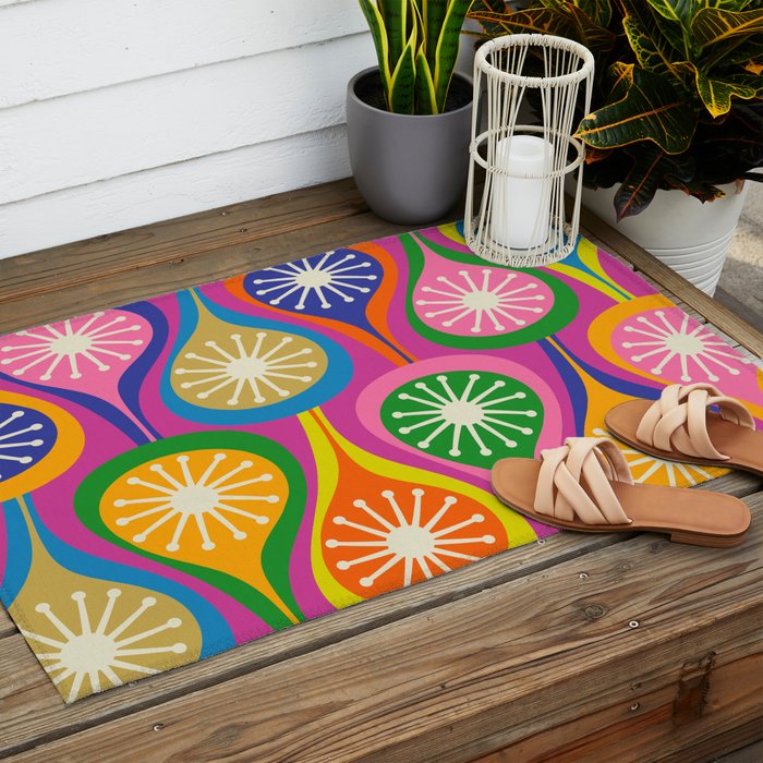 Colorful Mid Century Modern Atomic Drops Fun Retro Pattern Outdoor Rug Gallery Image 2