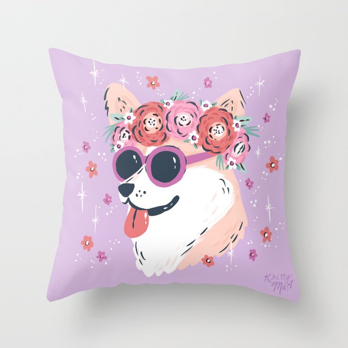 Corgi Flower Crown Festival Style Throw Pillow Gallery Image 6
