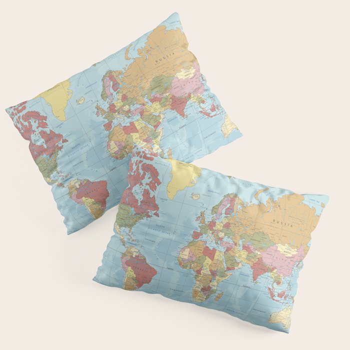 World Map Pillow Sham Gallery Image 1
