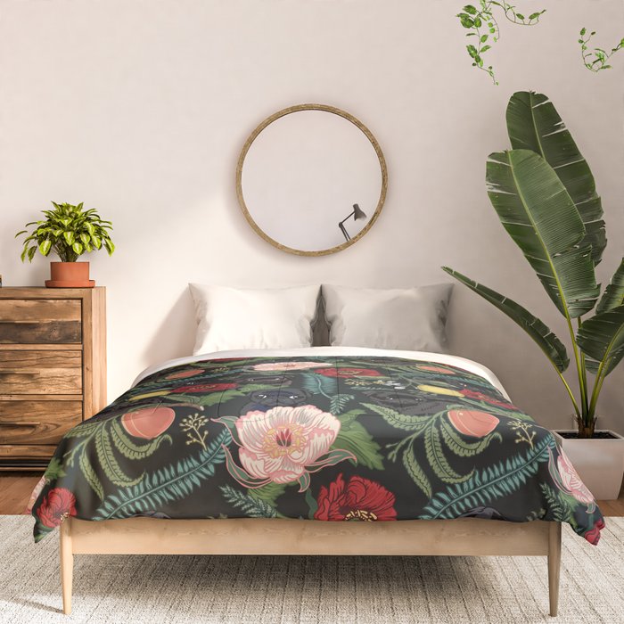 Botanical and Black Pugs Comforter Gallery Image 3