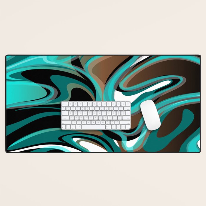 Liquify - Brown, Turquoise, Teal, Black, White Desk Mat Gallery Image 1