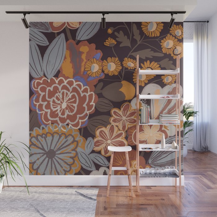 Brown floral Wall Mural Gallery Image 1