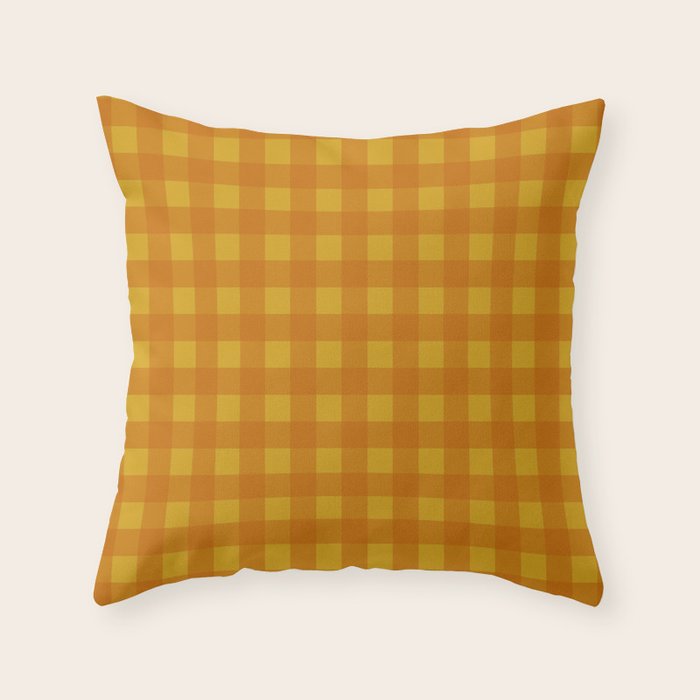 Gingham Check Pattern in Mustard Orange Yellow Throw Pillow Gallery Image 1