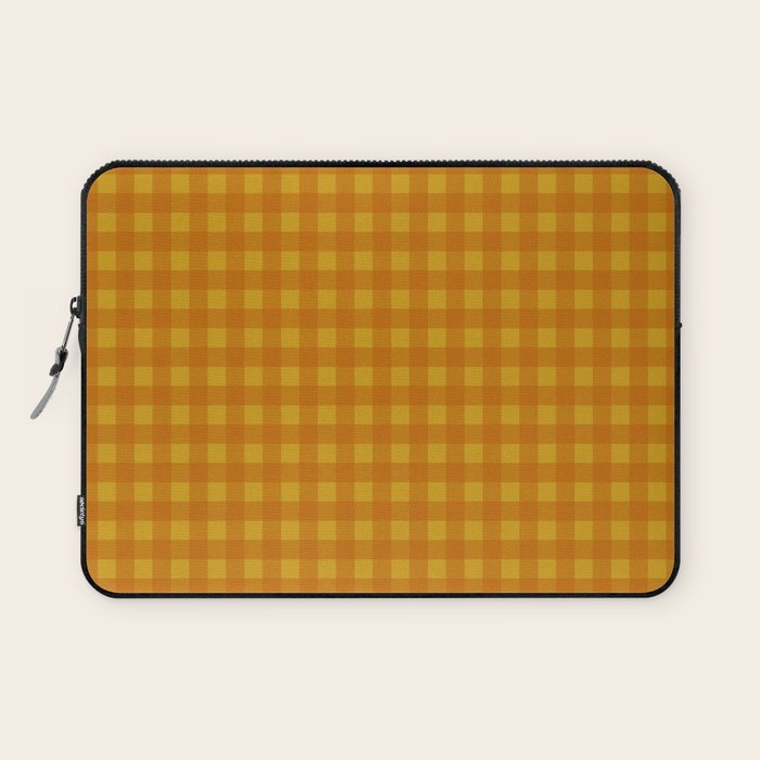 Gingham Check Pattern in Mustard Orange Yellow Laptop Sleeve Gallery Image 1