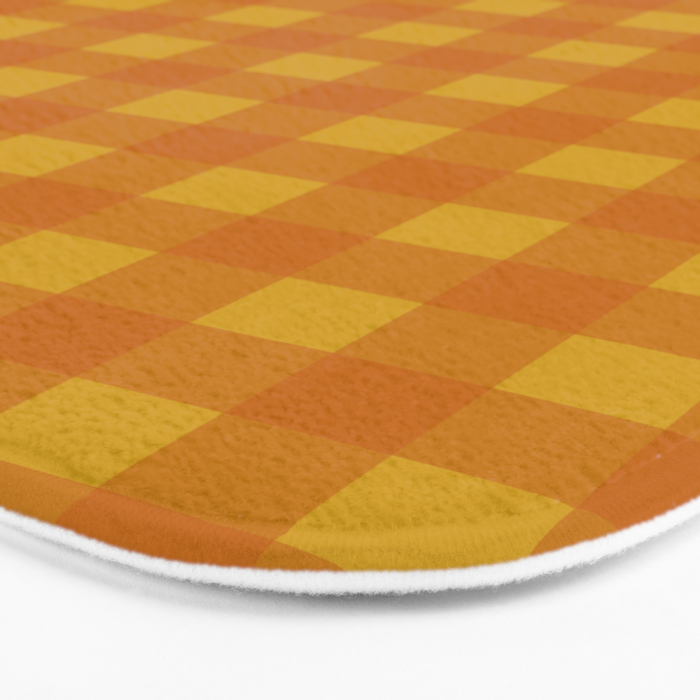 Gingham Check Pattern in Mustard Orange Yellow Bath Mat Gallery Image 3