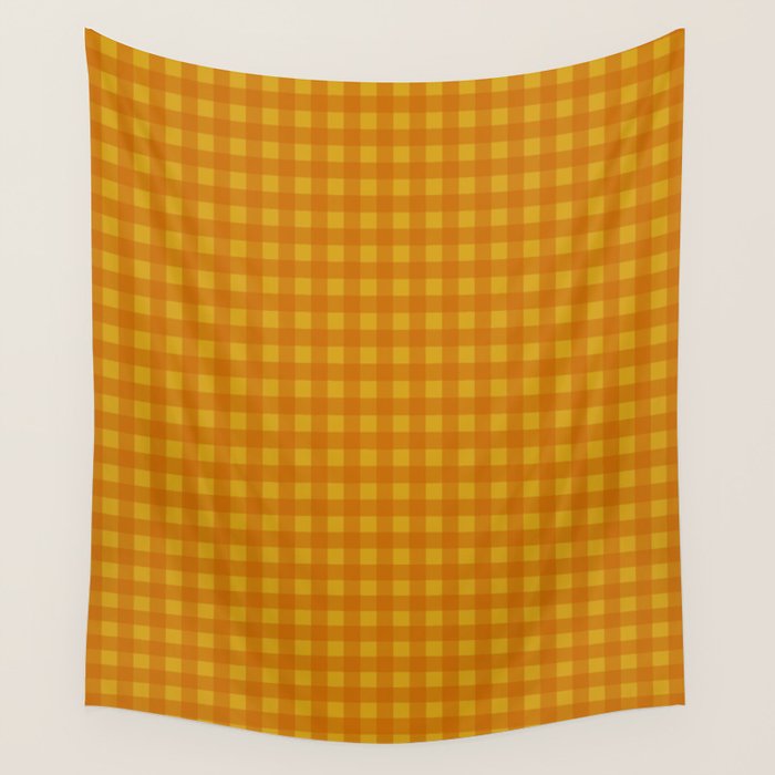 Gingham Check Pattern in Mustard Orange Yellow Wall Tapestry Gallery Image 4