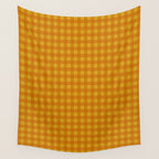 Gingham Check Pattern in Mustard Orange Yellow Wall Tapestry Gallery Image 4