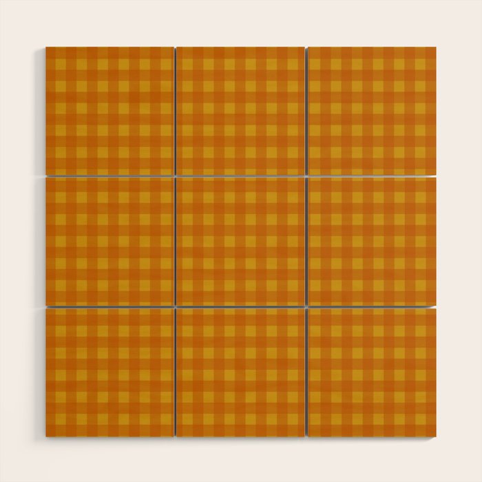Gingham Check Pattern in Mustard Orange Yellow Wood Wall Art Gallery Image 1