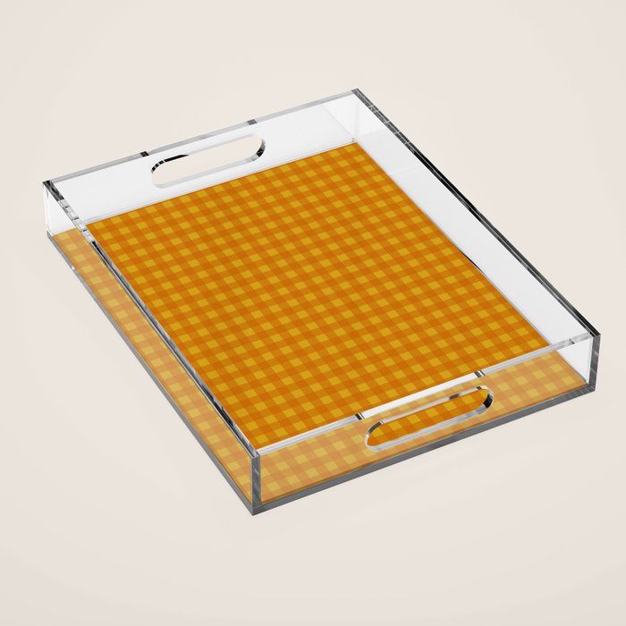 Gingham Check Pattern in Mustard Orange Yellow Acrylic Tray Gallery Image 1