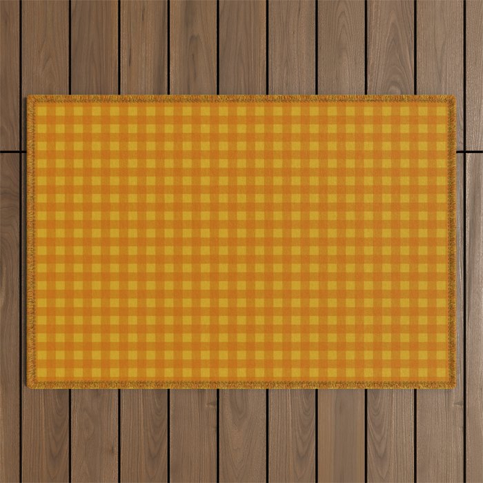 Gingham Check Pattern in Mustard Orange Yellow Outdoor Rug Gallery Image 1