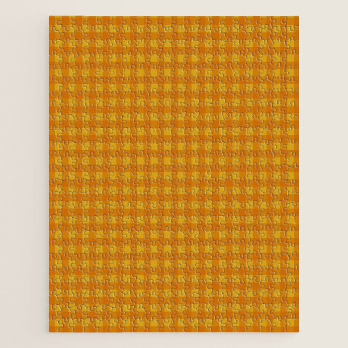 Gingham Check Pattern in Mustard Orange Yellow Jigsaw Puzzle Gallery Image 1