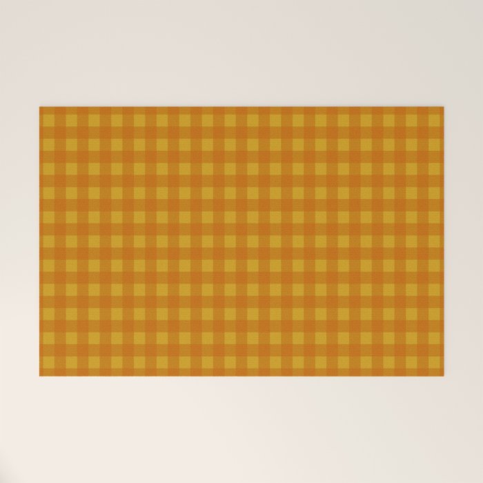 Gingham Check Pattern in Mustard Orange Yellow Welcome Mat Gallery Image 1