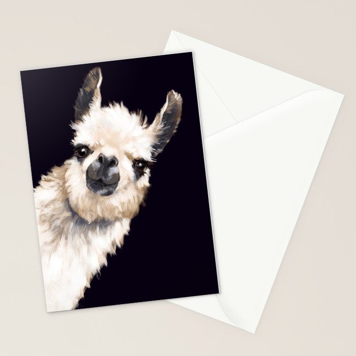Sneaky Llama in Black Stationery Card Gallery Image 2