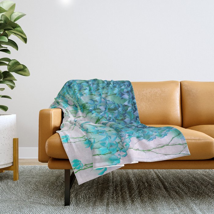 Average Absence, Botanical Minimal Nature Creepers Plants, Tropical Watercolor Bohemian Painting Throw Blanket Gallery Image 1