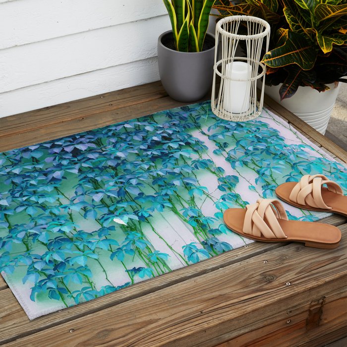Average Absence, Botanical Minimal Nature Creepers Plants, Tropical Watercolor Bohemian Painting Outdoor Rug Gallery Image 2