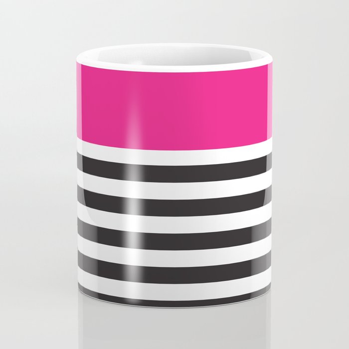 Hot Pink Magenta and Black and White Stripe Coffee Mug Gallery Image 4