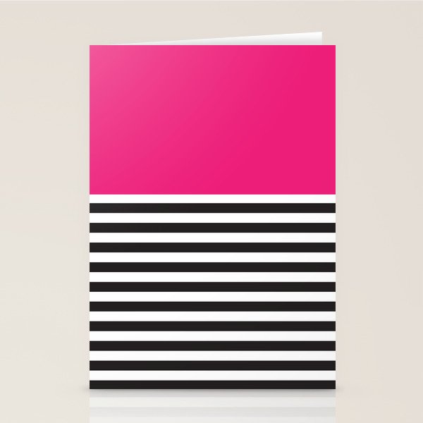 Hot Pink Magenta and Black and White Stripe Stationery Card Gallery Image 2