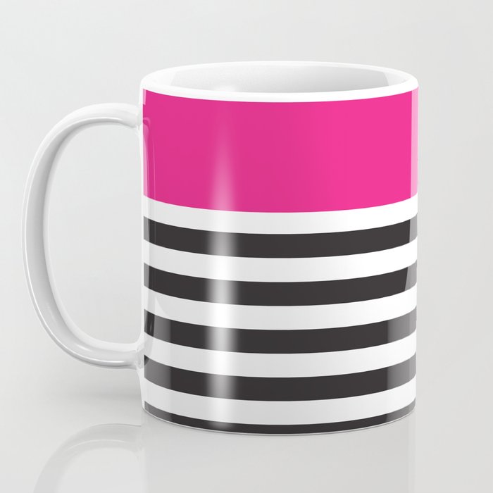 Hot Pink Magenta and Black and White Stripe Coffee Mug Gallery Image 3