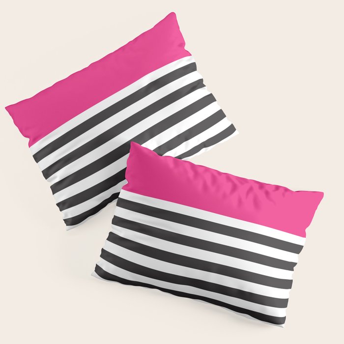 Hot Pink Magenta and Black and White Stripe Pillow Sham Gallery Image 1