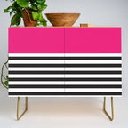 Hot Pink Magenta and Black and White Stripe Credenza Gallery Image 1