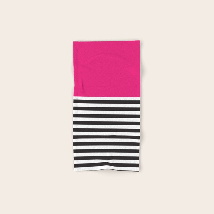 Hot Pink Magenta and Black and White Stripe Bath Towel Gallery Image 1
