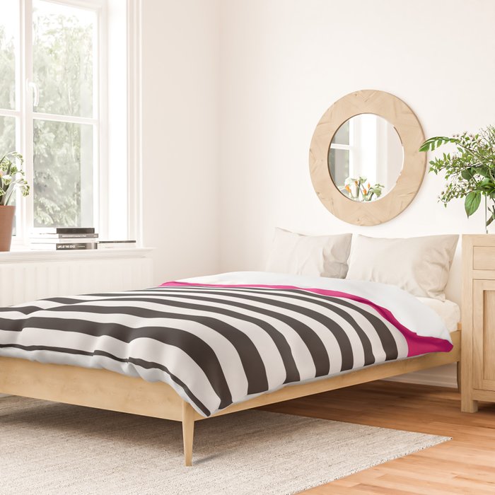 Hot Pink Magenta and Black and White Stripe Duvet Cover Gallery Image 2