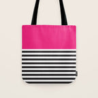 Hot Pink Magenta and Black and White Stripe Tote Bag Gallery Image 1