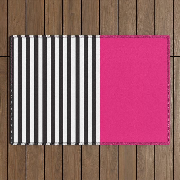 Hot Pink Magenta and Black and White Stripe Outdoor Rug Gallery Image 1