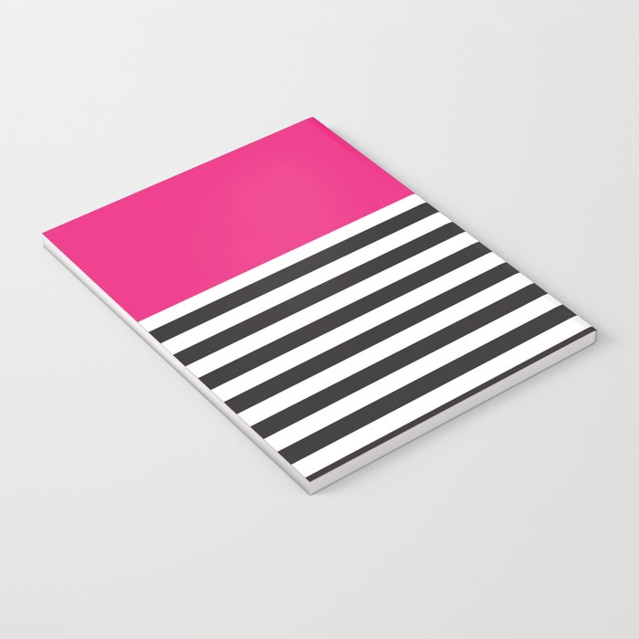Hot Pink Magenta and Black and White Stripe Notebook Gallery Image 3