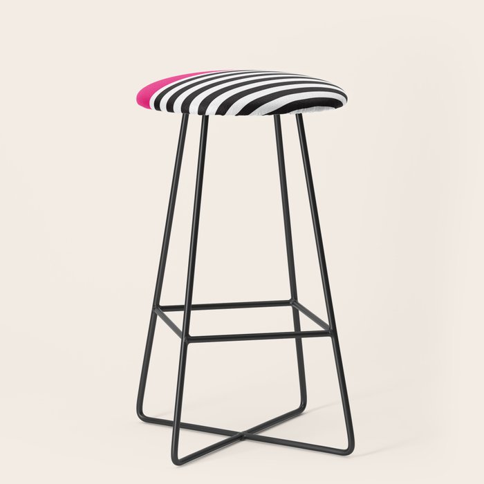 Hot Pink Magenta and Black and White Stripe Stool Gallery Image 1