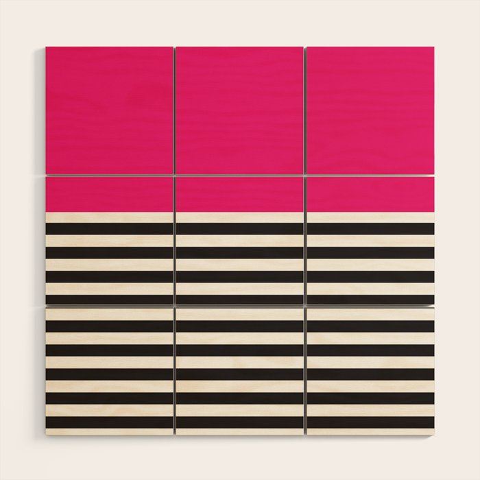 Hot Pink Magenta and Black and White Stripe Wood Wall Art Gallery Image 1