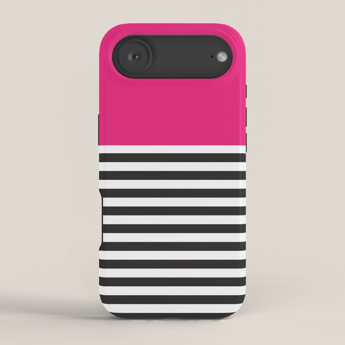 Hot Pink Magenta and Black and White Stripe iPhone Case Gallery Image 2