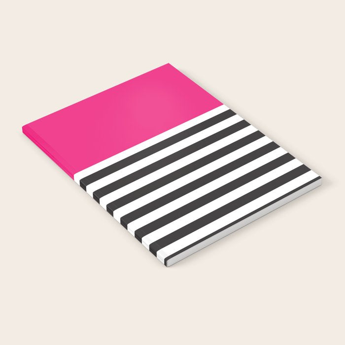 Hot Pink Magenta and Black and White Stripe Notebook Gallery Image 2