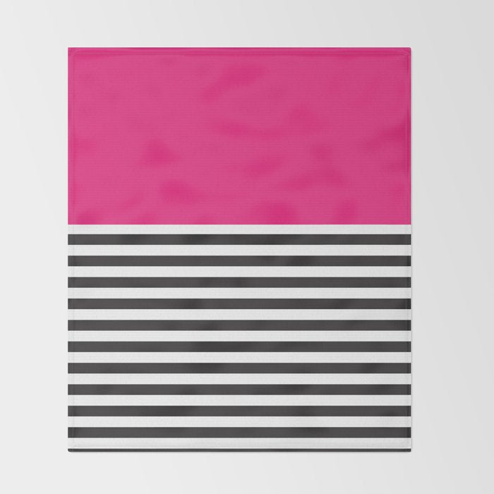 Hot Pink Magenta and Black and White Stripe Throw Blanket Gallery Image 2