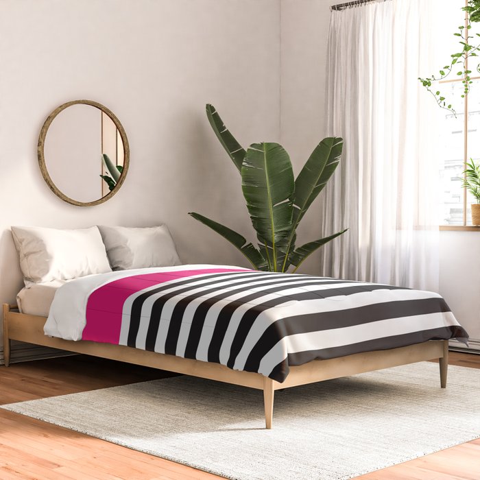 Hot Pink Magenta and Black and White Stripe Comforter Gallery Image 2