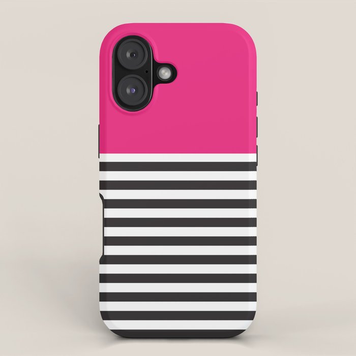 Hot Pink Magenta and Black and White Stripe iPhone Case Gallery Image 1