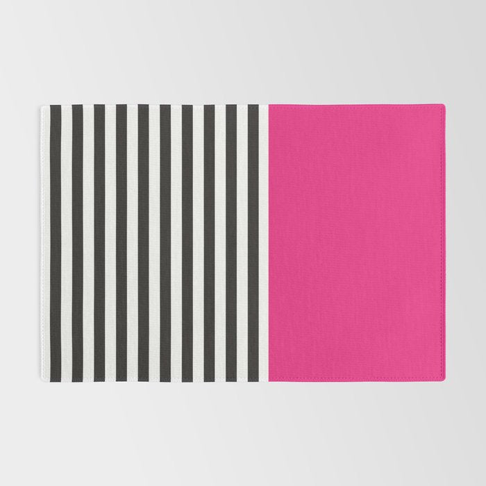 Hot Pink Magenta and Black and White Stripe Rug Gallery Image 2