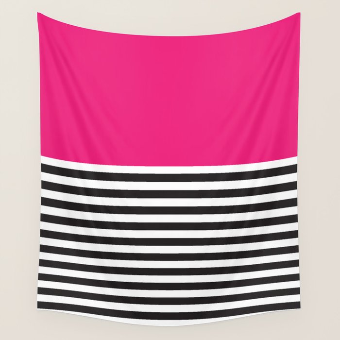 Hot Pink Magenta and Black and White Stripe Wall Tapestry Gallery Image 4