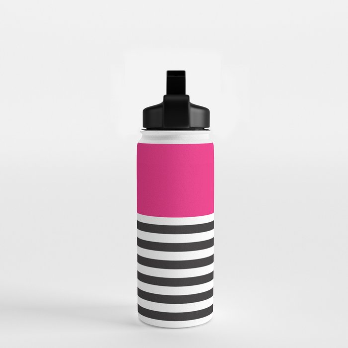 Hot Pink Magenta and Black and White Stripe Water Bottle Gallery Image 2