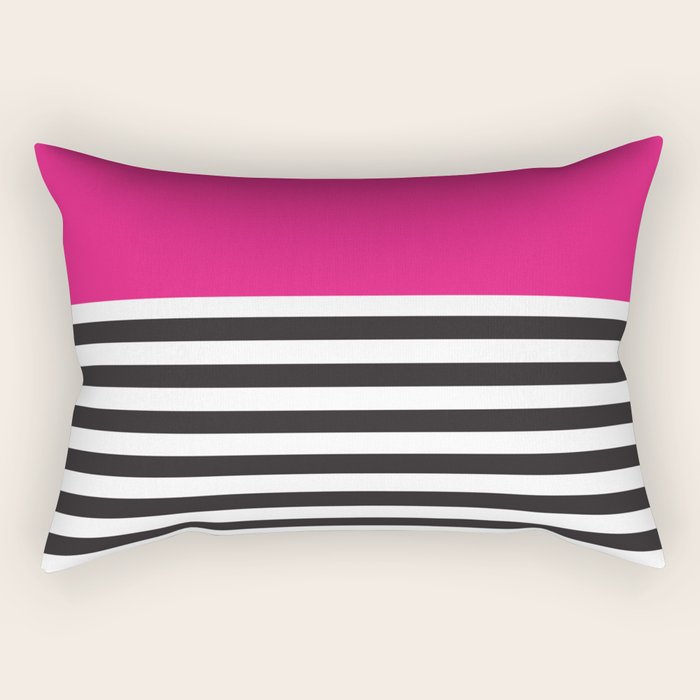 Hot Pink Magenta and Black and White Stripe Rectangular Pillow Gallery Image 2