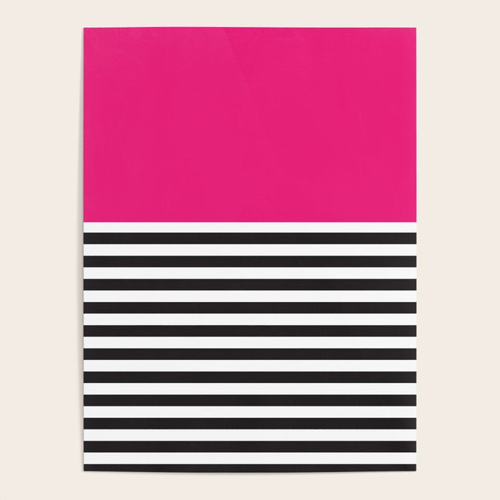 Hot Pink Magenta and Black and White Stripe Poster Gallery Image 1