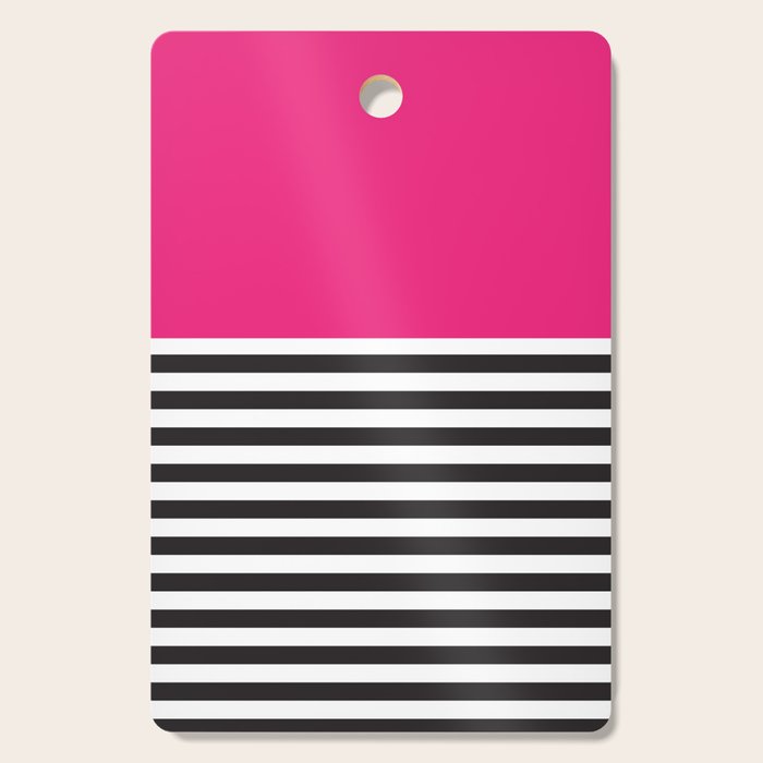 Hot Pink Magenta and Black and White Stripe Cutting Board Gallery Image 1