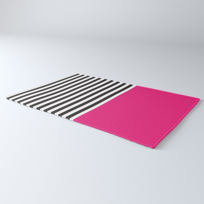 Hot Pink Magenta and Black and White Stripe Rug Gallery Image 3