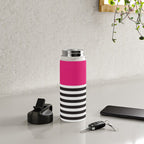 Hot Pink Magenta and Black and White Stripe Water Bottle Gallery Image 4
