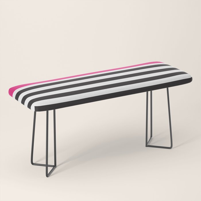 Hot Pink Magenta and Black and White Stripe Bench Gallery Image 1
