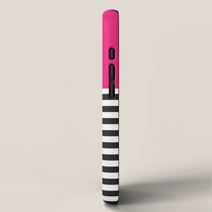 Hot Pink Magenta and Black and White Stripe iPhone Case Gallery Image 2