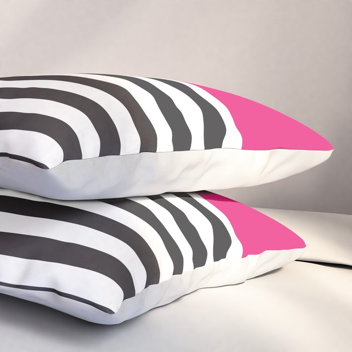 Hot Pink Magenta and Black and White Stripe Pillow Sham Gallery Image 3